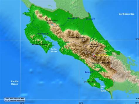 Costa Rica Physical Map - A Learning Family