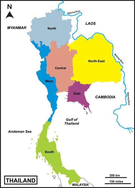 Map of Thailand includes regions Mekong River, Mun, Chi, Chao Phraya, Ping, Wang, Yum, Nan River ...