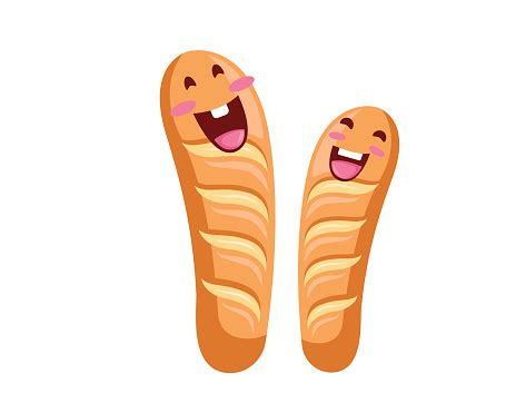 Cute Baguette Cartoon Character Illustration Stock Illustration - Download Image Now - iStock