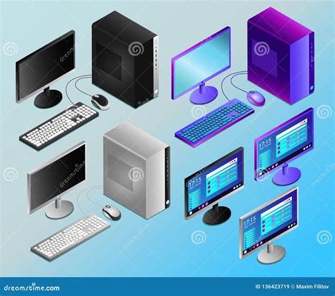 Colored Realistic Desktop Pc in Isometry Vector Illustration Stock ...