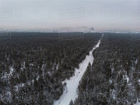 Aerial view of winter siberian forest - Stock Photo - Dissolve