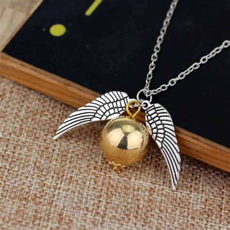 High Quality Statement Vintage Tone Potter Necklace Quidditch Golden Snitch Fly Ball Wings ...