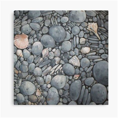 "Pebble Stone Beach Rocks Shells Painting Art" Canvas Print for Sale by antiqueart | Redbubble