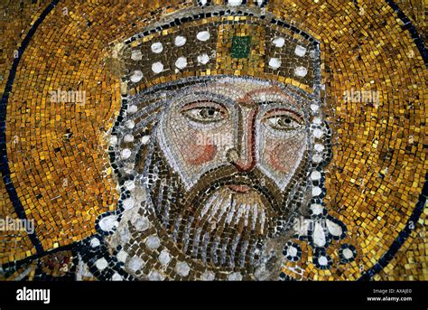 Detail of the byzantine mosaic panel depicting Emperor Constantine, inside Hagia Sophia or ...