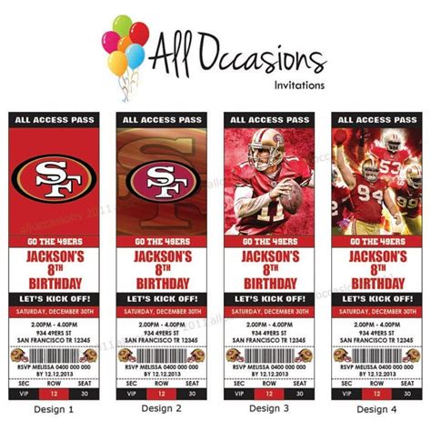 Personalised Custom NFL Football San Francisco 49ers Birthday Ticket Invitations/Invites - DIY ...