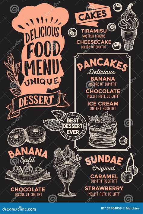 Dessert Menu Template for Restaurant on a Blackboard Background Vector Illustration Brochure for ...