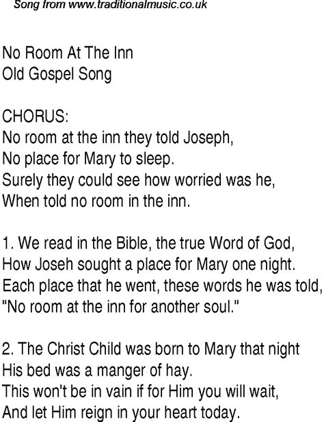 No Room At The Inn - Christian Gospel Song Lyrics and Chords