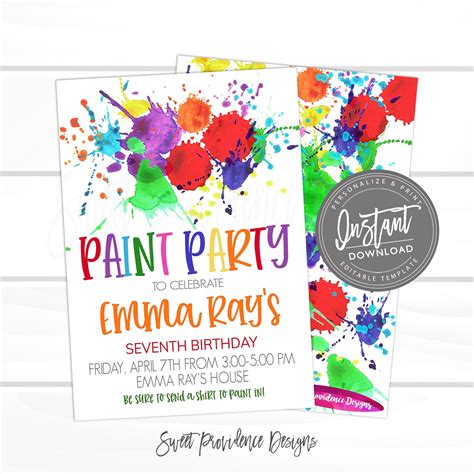 Paint Party Birthday Invitation, Art Party invitation, Kid Birthday Invitation, Editable ...