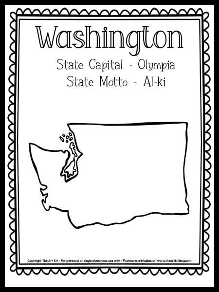 Washington State Outline Coloring Page - {FREE Printable!} - The Art Kit