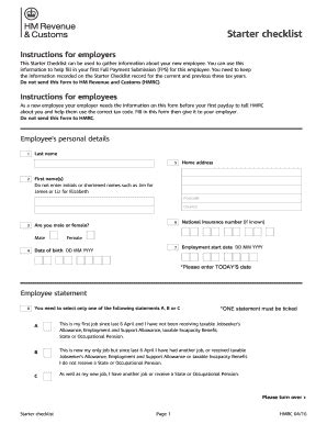 Fillable Online Free fillable HMRC New Starter Checklist PDF form ...