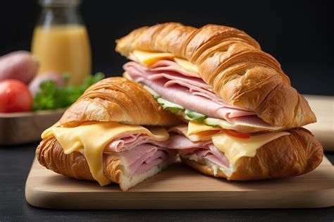 Premium Photo | Croissant sandwich ham cheese