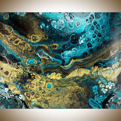 Acrylic Pour Fluid Painting Turquoise Gold Painting Canvas Art - Etsy | Canvas art painting ...