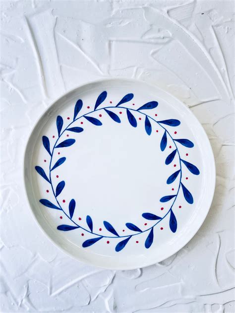 Blue Florish Plate, Botanic Plates, Blue Dinnerware, Vintage Plates, Serving Plate, Housewarming ...