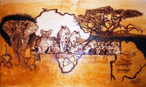 Wildlife Africa- Botswana Safari Wood Pyrography Fine Art by Egri George-Christian