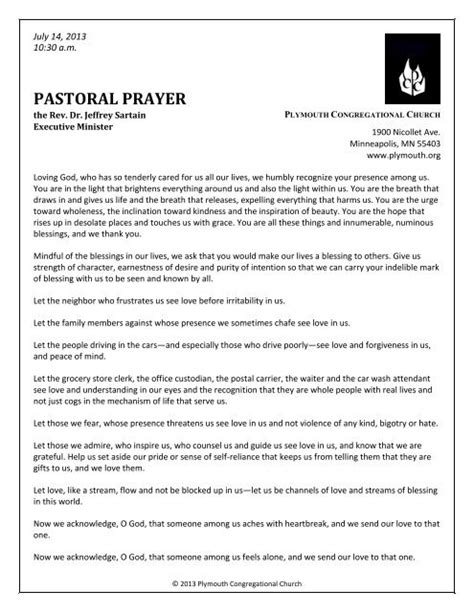 PASTORAL PRAYER - Plymouth Congregational Church