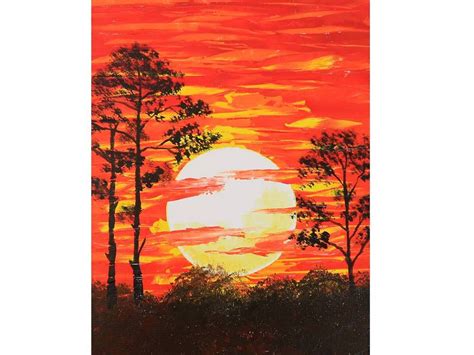 Pine Tree Painting Sunset acrylic Original Artwork California | Etsy