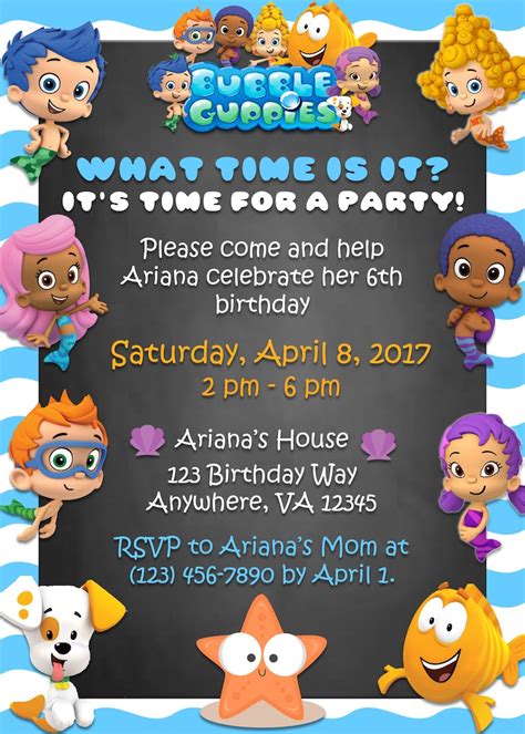 Chalkboard Bubble Guppies Birthday Party Invitation Bubble - Etsy