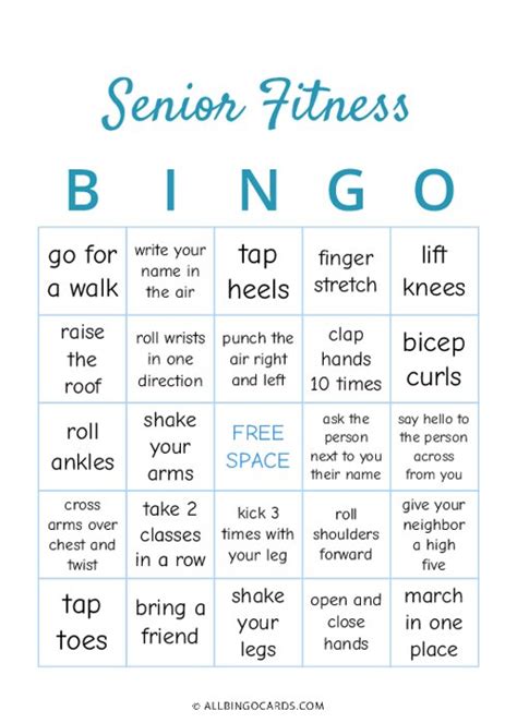 Printable Senior Fitness Bingo