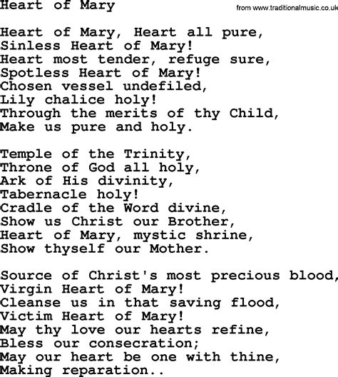 Catholic Hymns, Song: Heart Of Mary - lyrics and PDF