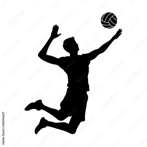 Volleyball player black silhouette. Isolated jumping man with ball ...