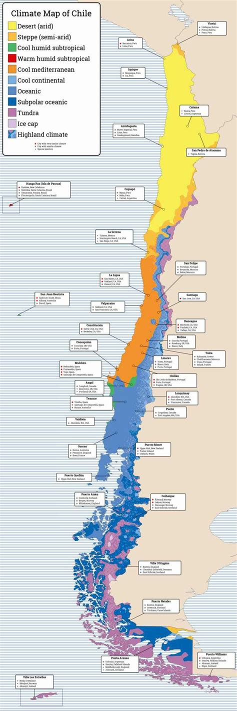 Köppen-Trewartha Climate Map of Chile (and cities with similar climate ...