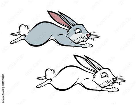 cartoon vector illustration of a bunny hopping coloring book Stock Vector | Adobe Stock