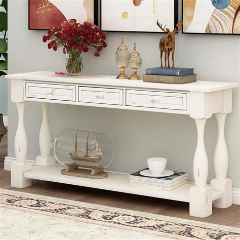 Console Table for Entryway 64" Wood Sofa Table with Storage Drawers and ...