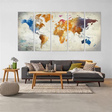 World Map Canvas Push Pin Travel Map Colorful World Map - Etsy