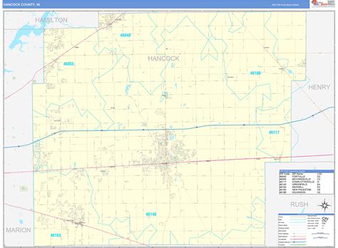 Hancock County, IN Zip Code Wall Map Basic Style by MarketMAPS - MapSales