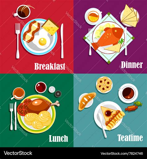 Continental breakfast lunch and dinner Royalty Free Vector