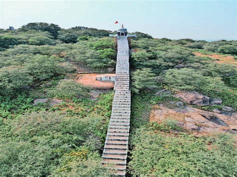 Hanumanji sits on the highest hill of Vindhyachal mountain range, devotees climb 360 steps to ...