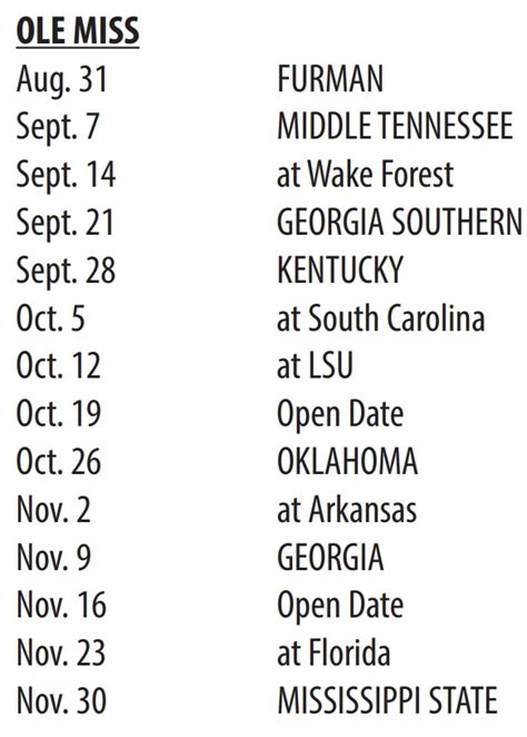 2024 Ole Miss Football Schedule - Sports Brackets