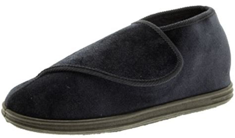 MENS VELCRO FUR LINED DIABETIC COMFORT ORTHAPAEDIC ADJUSTABLE NAVY SLIPPERS 7-12 | eBay