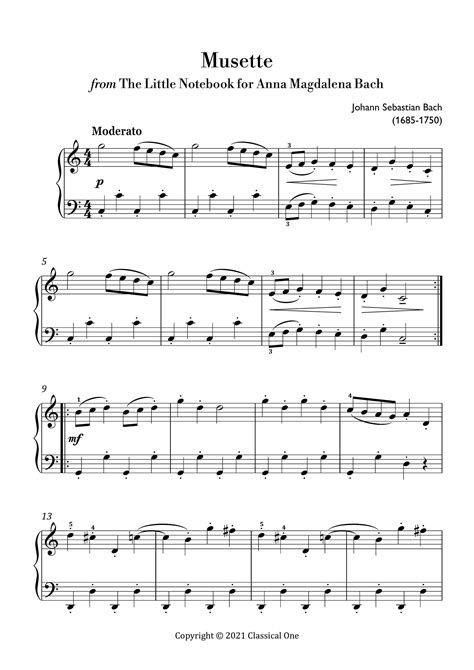 Bach Musette easy Piano Sheet Music ,classical Music, Music Score ...