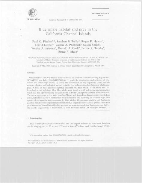 (PDF) Blue whale habitat and prey in the California Channel … whale habitat and prey in the ...