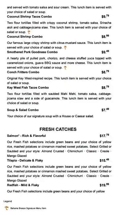 Menu at Bahama Breeze restaurant, Schaumburg