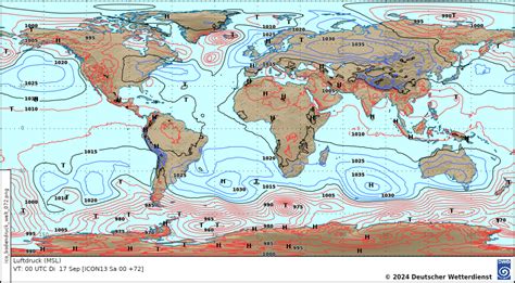 Wetter und Klima - Deutscher Wetterdienst - Leistungen - Bodenluftdruck-Prognosekarten Welt