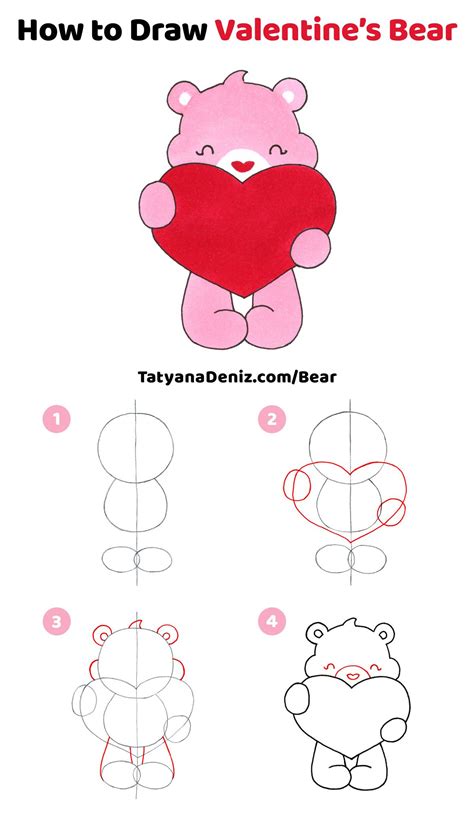 Let's Draw a Cute Valentine's Day Bear: Step-by-step Drawing Tutorial | Valentine drawing ...