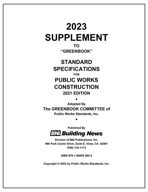 2023 Supplement to the "Greenbook" - Standard Specifications for Publi