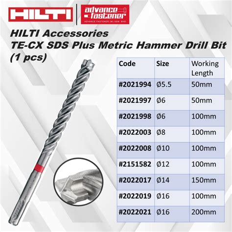 HILTI TE-CX SDS Plus Metric Hammer Drill Bit (1 pcs) Size: 5.5mm 6mm ...