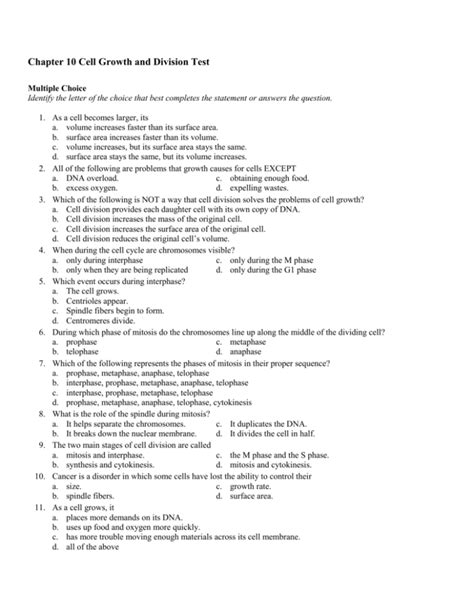 Chapter 10 Cell Growth and Division Test