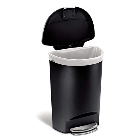 simplehuman 50 Liter / 13 Gallon Semi-Round Kitchen Step Trash Can, Black Plastic With Secure ...