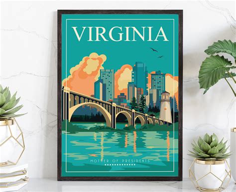 Trinx Virginia Retro Style State Travel Poster, Vintage Unframed Print, Home And Office Wall Art ...