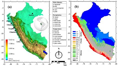 Peru map including (a) location of the cities and features, and (b)... | Download Scientific Diagram