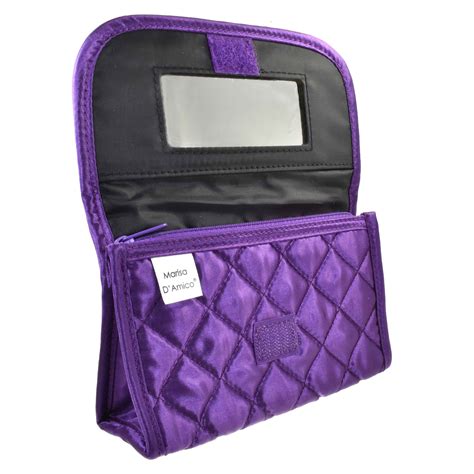 Cosmetic Bag with Mirror, Quilted Satin Purple - Marisa D'Amico Designs, LLC