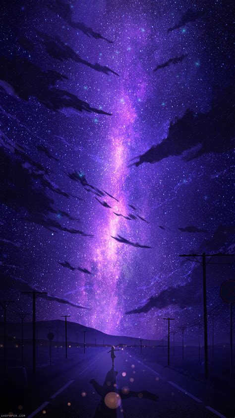 Starry Stars Night Sky Anime 4K #6500f Wallpaper iPhone Phone