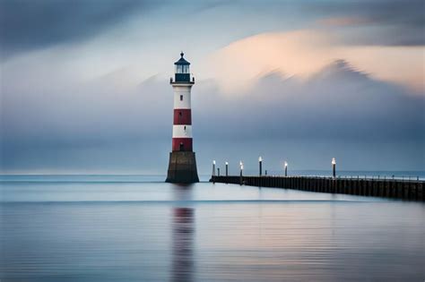 Premium AI Image | a lighthouse on a foggy day with a cloudy sky in the ...