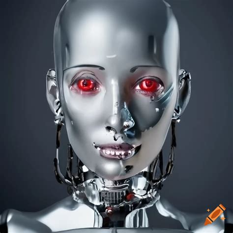 Portrait of a futuristic robot with piercing red eyes