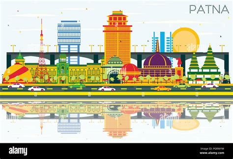 Patna India City Skyline with Color Buildings, Blue Sky and Reflections. Vector Illustration ...