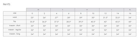 International Women Jeans Size Chart